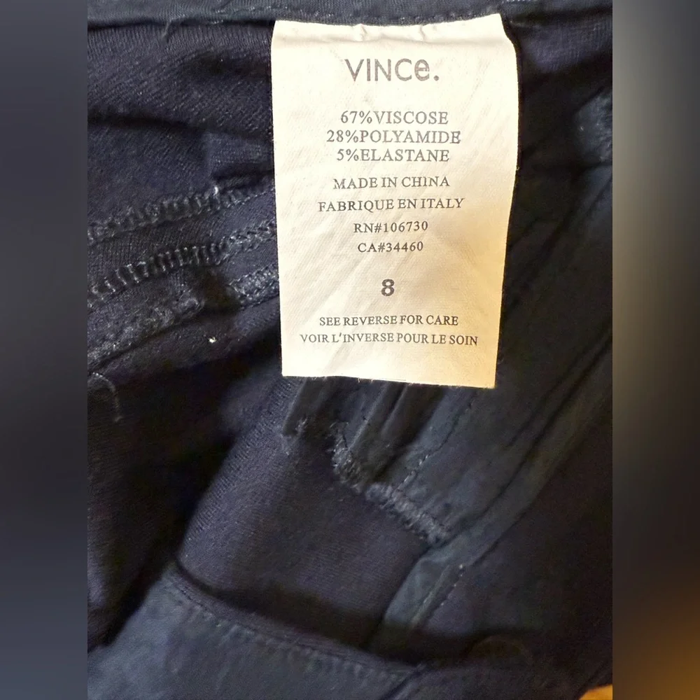 VINCE Navy Slim Stretch Ankle Pants Career Work Trousers Size 8
